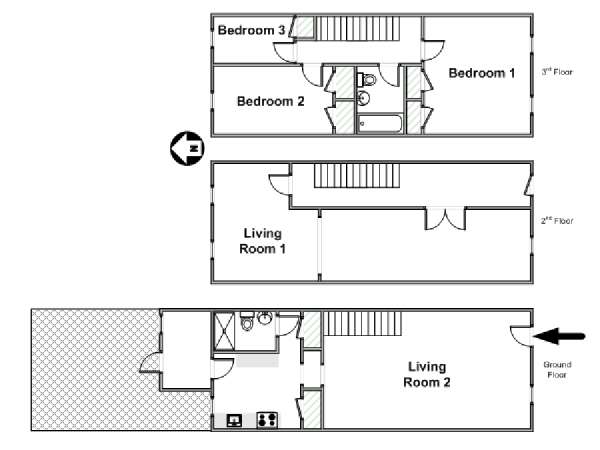 New York 3 Bedroom - Triplex apartment - apartment layout  (NY-14233)