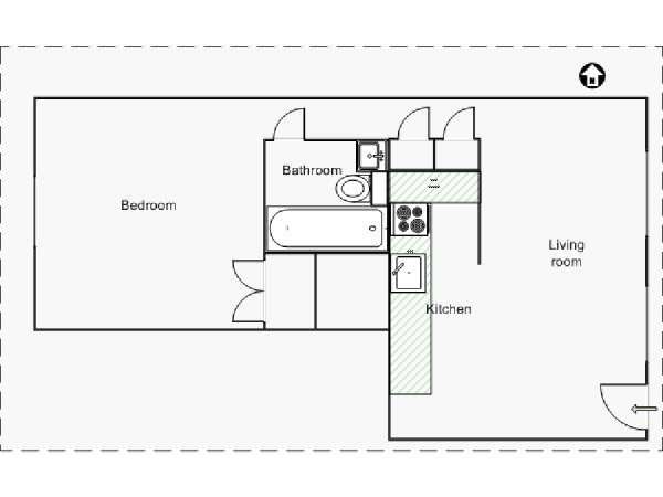 New York 1 Camera da letto appartamento - piantina approssimativa dell' appartamento  (NY-14344)