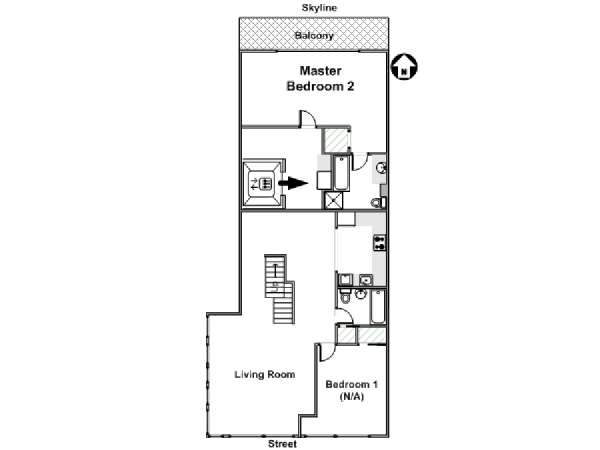 New York 2 Bedroom - Loft - Penthouse roommate share apartment - apartment layout  (NY-14400)