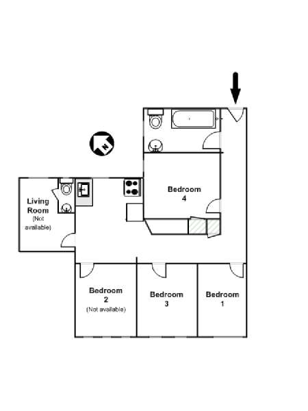 New York 4 Bedroom roommate share apartment - apartment layout  (NY-14412)