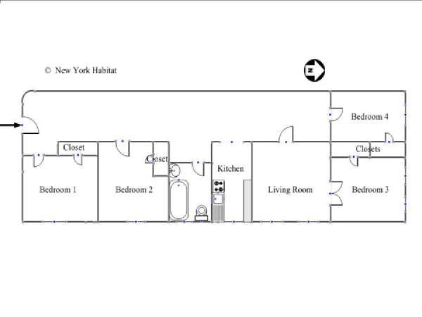 New York 4 Bedroom roommate share apartment - apartment layout  (NY-14436)