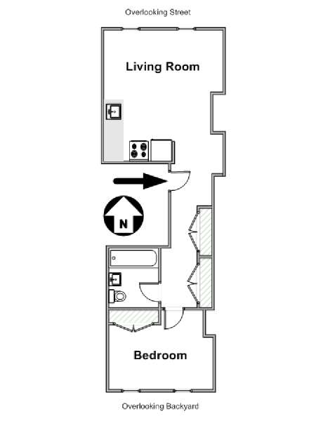 New York 1 Camera da letto appartamento - piantina approssimativa dell' appartamento  (NY-14460)