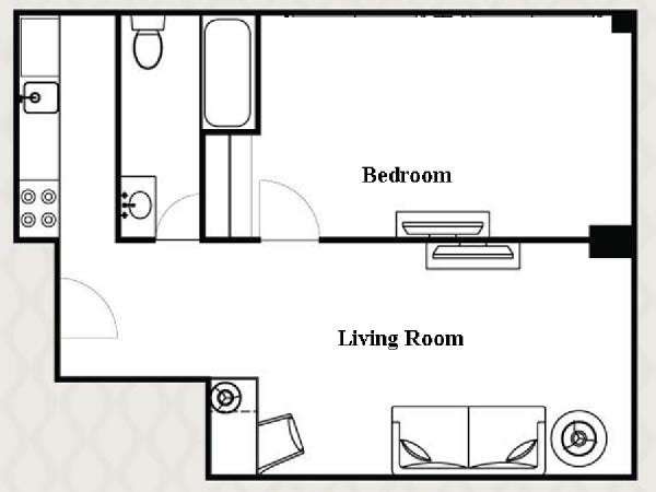 New York 1 Bedroom accommodation - apartment layout  (NY-14504)