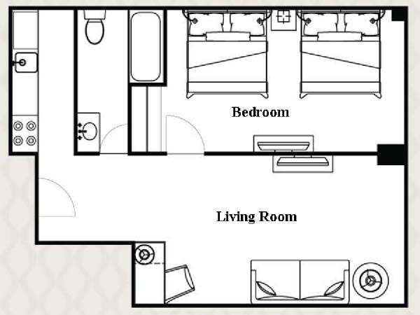 New York 1 Camera da letto appartamento - piantina approssimativa dell' appartamento  (NY-14505)