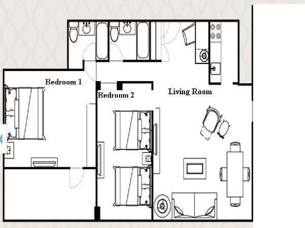 New York 2 Bedroom accommodation - apartment layout  (NY-14509)