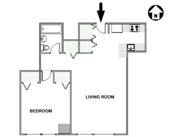 New York 1 Camera da letto appartamento - piantina approssimativa dell' appartamento  (NY-14512)
