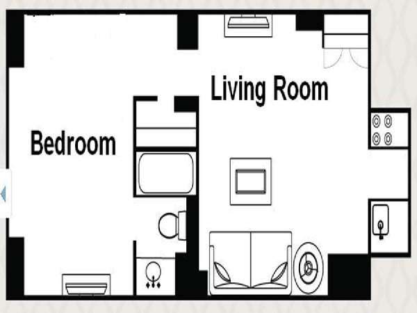 New York 1 Camera da letto appartamento - piantina approssimativa dell' appartamento  (NY-14517)