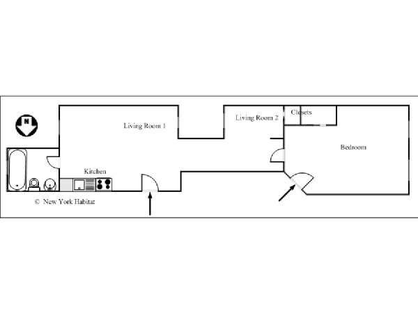 New York 1 Camera da letto stanza in affitto - piantina approssimativa dell' appartamento  (NY-14552)