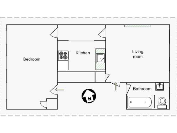 New York 1 Camera da letto appartamento - piantina approssimativa dell' appartamento  (NY-14594)