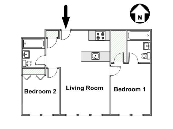 New York 2 Bedroom roommate share apartment - apartment layout  (NY-14649)