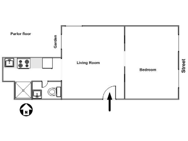 New York 1 Camera da letto appartamento - piantina approssimativa dell' appartamento  (NY-14656)