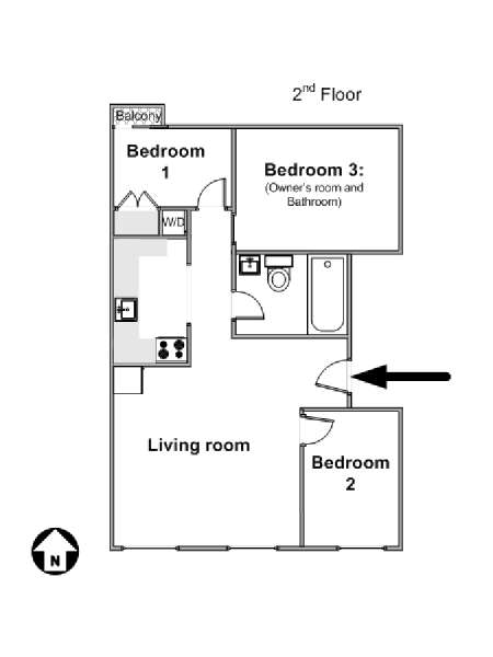 New York 3 Bedroom roommate share apartment - apartment layout  (NY-14665)