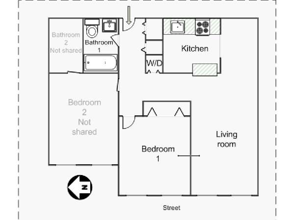 New York 2 Bedroom roommate share apartment - apartment layout  (NY-14721)