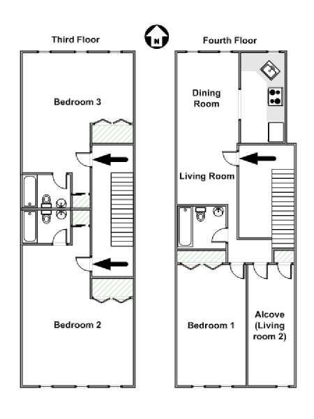New York 3 Bedroom - Duplex apartment - apartment layout  (NY-14755)