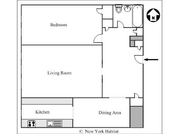 New York 1 Camera da letto stanza in affitto - piantina approssimativa dell' appartamento  (NY-14757)