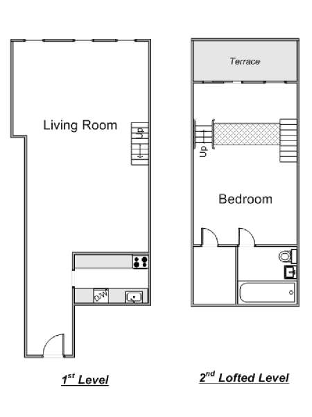 New York 1 Camera da letto - Loft - Duplex appartamento - piantina approssimativa dell' appartamento  (NY-14764)