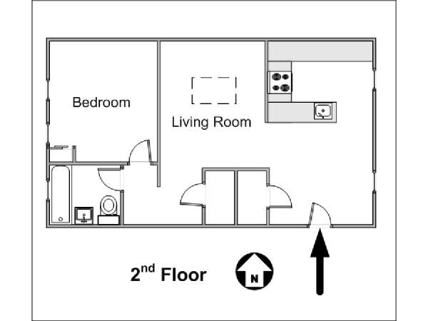 New York 1 Camera da letto appartamento - piantina approssimativa dell' appartamento  (NY-14781)