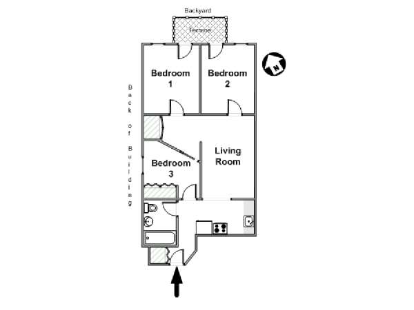 New York 3 Bedroom roommate share apartment - apartment layout  (NY-14809)