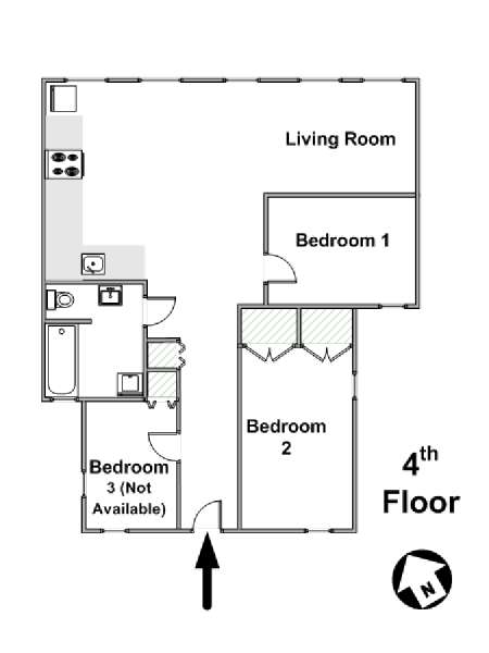 New York 3 Bedroom roommate share apartment - apartment layout  (NY-14846)