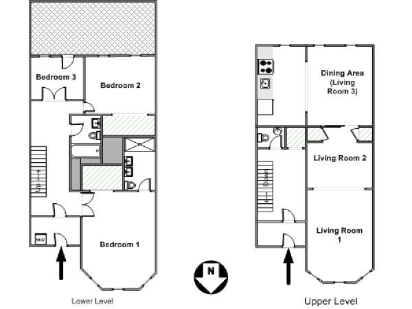 New York 3 Bedroom - Duplex accommodation - apartment layout  (NY-14852)