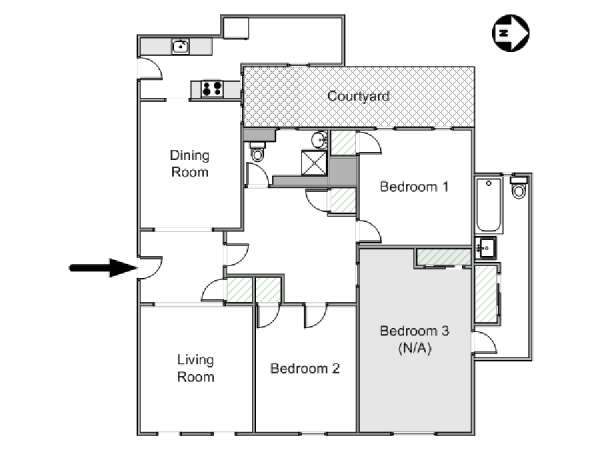 New York 3 Bedroom roommate share apartment - apartment layout  (NY-14925)