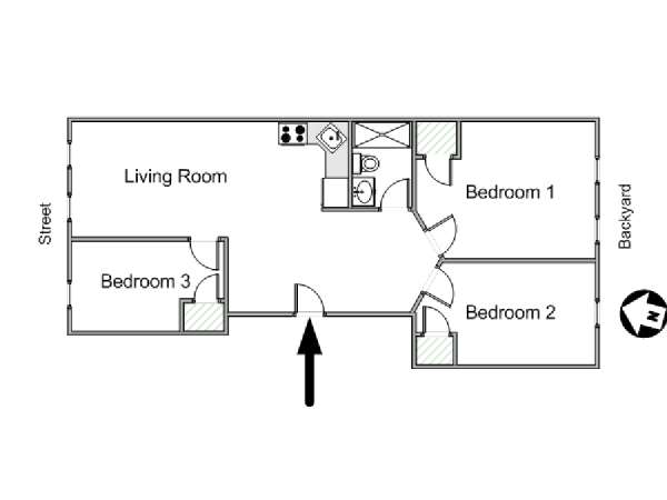 New York 3 Bedroom roommate share apartment - apartment layout  (NY-14938)