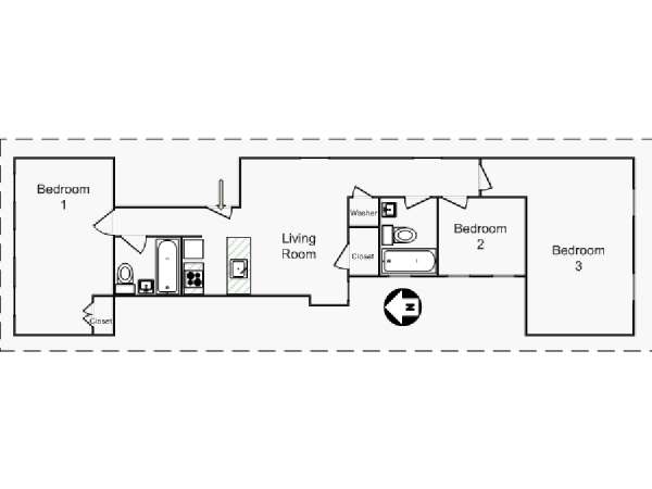 New York 3 Camere da letto appartamento - piantina approssimativa dell' appartamento  (NY-14976)