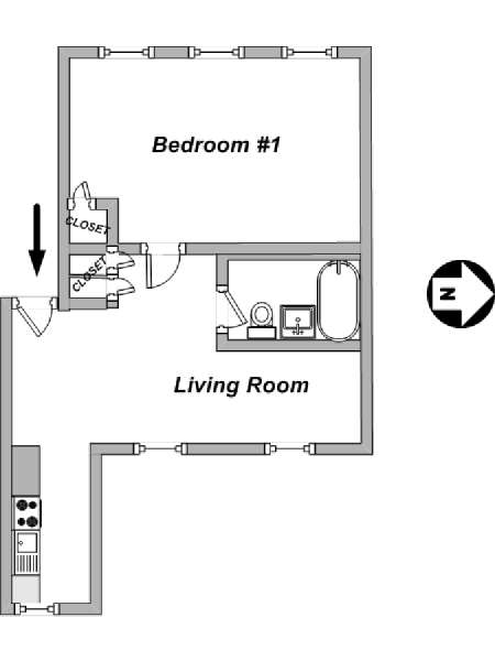 New York 1 Bedroom apartment - apartment layout  (NY-14996)