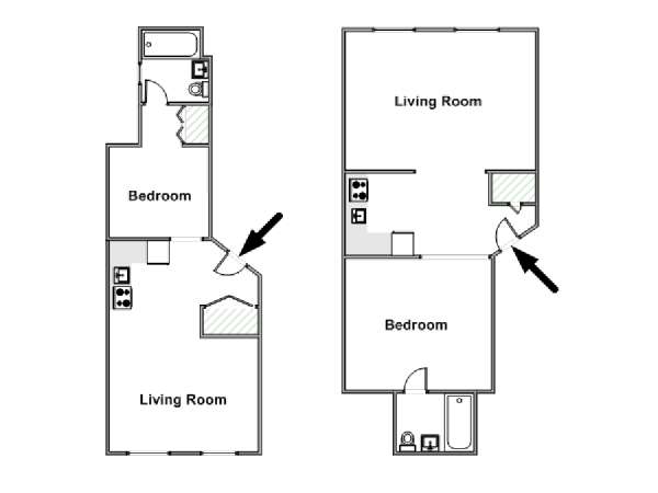 New York 1 Camera da letto appartamento - piantina approssimativa dell' appartamento  (NY-15009)