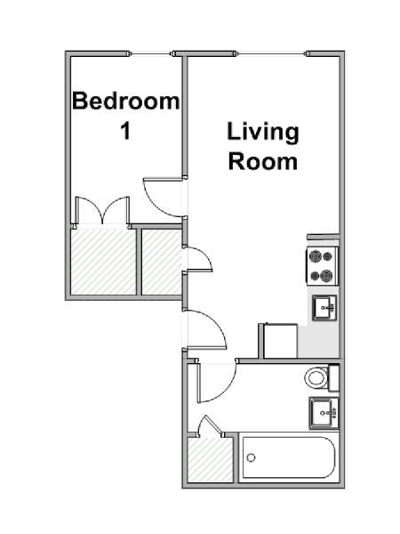 New York 1 Camera da letto appartamento - piantina approssimativa dell' appartamento  (NY-15044)