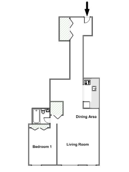 New York 1 Camera da letto appartamento - piantina approssimativa dell' appartamento  (NY-15057)