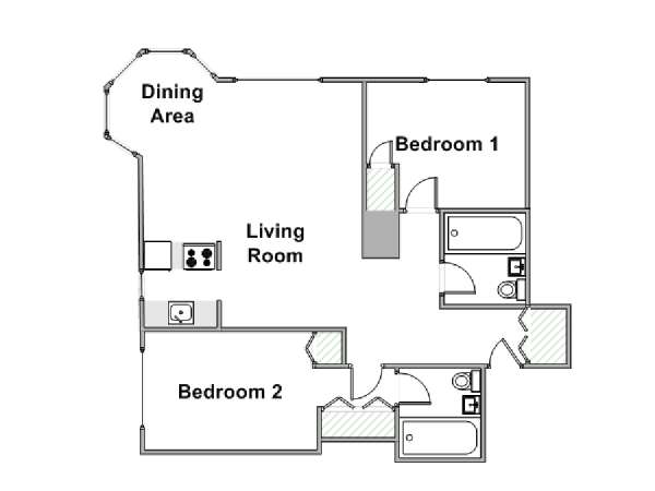 New York 2 Camere da letto appartamento - piantina approssimativa dell' appartamento  (NY-15098)
