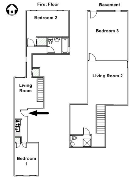 New York 3 Bedroom - Duplex apartment - apartment layout  (NY-15120)