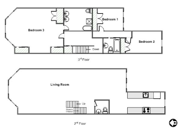 New York 3 Bedroom - Duplex accommodation - apartment layout  (NY-15146)