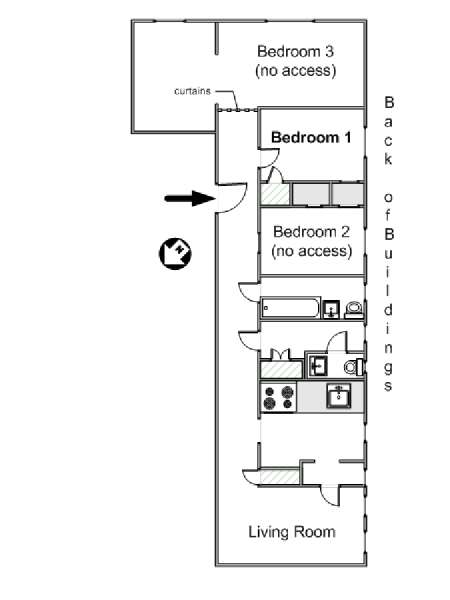 New York 3 Bedroom roommate share apartment - apartment layout  (NY-15225)