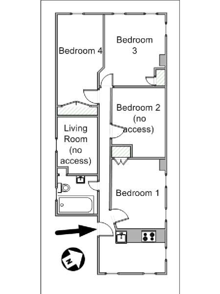 New York 4 Bedroom roommate share apartment - apartment layout  (NY-15283)