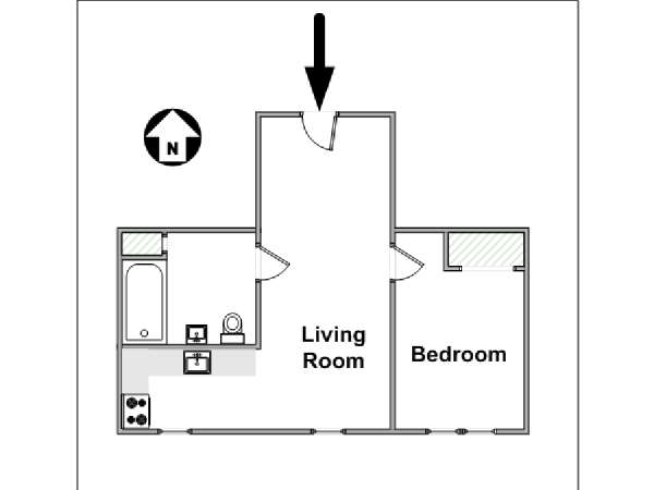 New York 1 Camera da letto appartamento - piantina approssimativa dell' appartamento  (NY-15305)