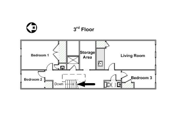 New York 3 Bedroom accommodation - apartment layout  (NY-15345)