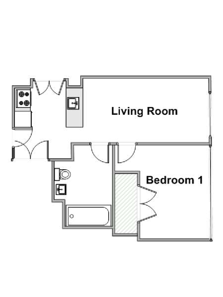 New York 1 Camera da letto appartamento - piantina approssimativa dell' appartamento  (NY-15352)