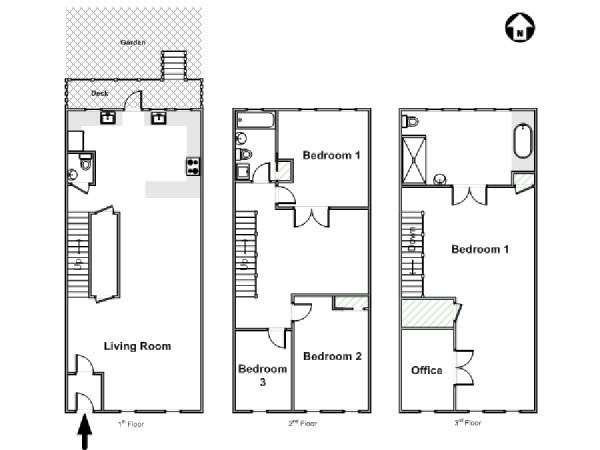 New York 4 Bedroom - Triplex apartment - apartment layout  (NY-15373)