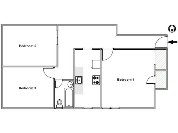 New York 3 Bedroom roommate share apartment - apartment layout  (NY-15412)