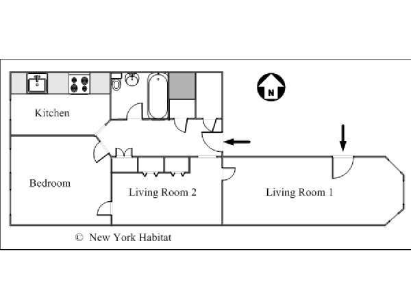 New York 1 Camera da letto appartamento - piantina approssimativa dell' appartamento  (NY-15437)