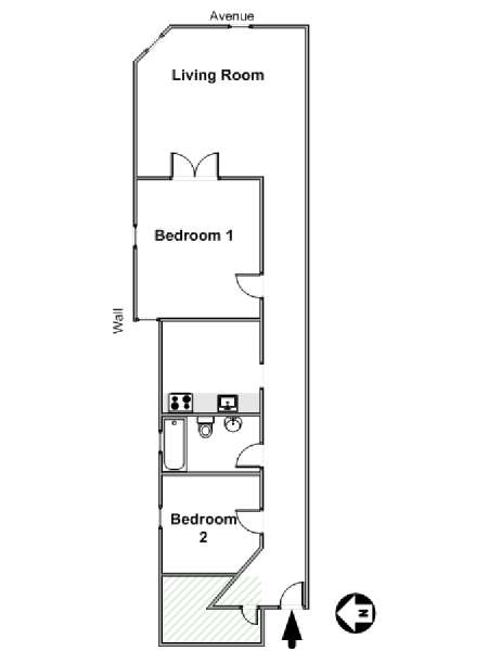 New York 2 Camere da letto stanza in affitto - piantina approssimativa dell' appartamento  (NY-15450)