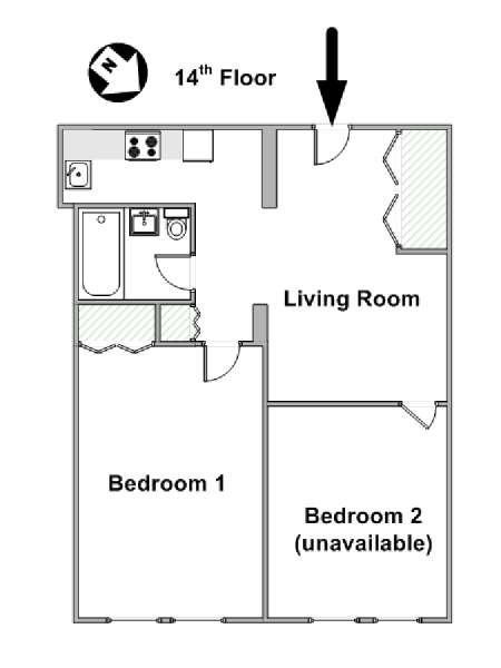 New York 2 Camere da letto stanza in affitto - piantina approssimativa dell' appartamento  (NY-15463)