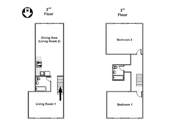 New York 2 Bedroom - Duplex accommodation - apartment layout  (NY-15466)