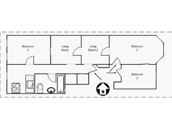 New York 3 Bedroom apartment - apartment layout  (NY-15524)