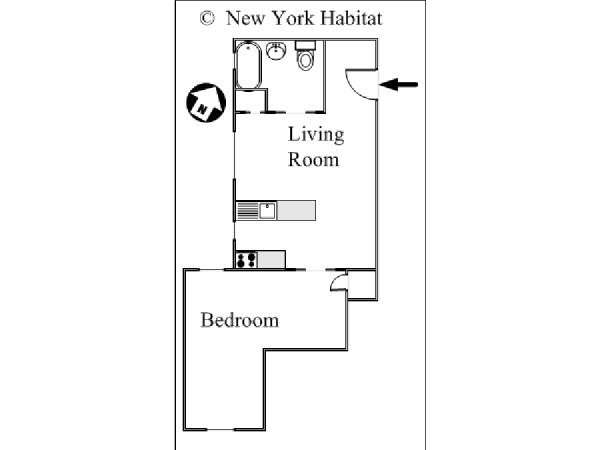 New York 1 Camera da letto appartamento - piantina approssimativa dell' appartamento  (NY-15547)