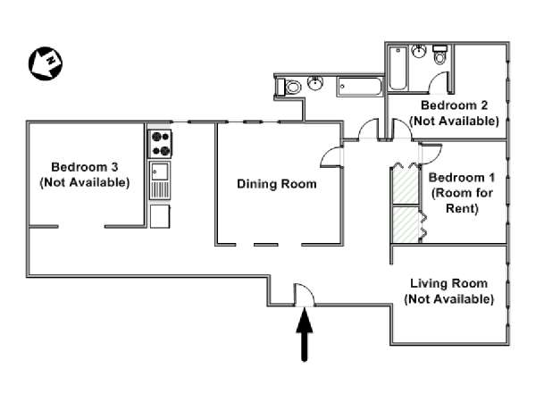 New York 2 Bedroom roommate share apartment - apartment layout  (NY-15556)