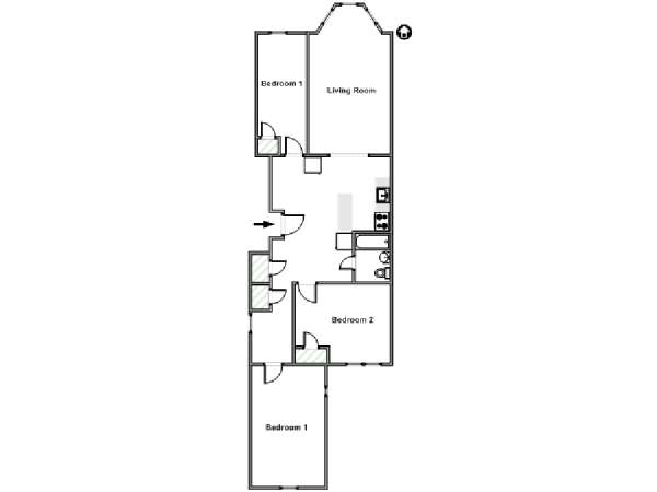 New York 3 Camere da letto appartamento - piantina approssimativa dell' appartamento  (NY-15572)