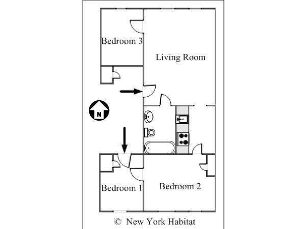 New York 3 Bedroom roommate share apartment - apartment layout  (NY-15689)